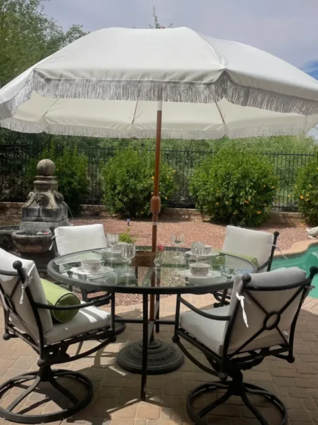 Outdoor dining table with umbrella